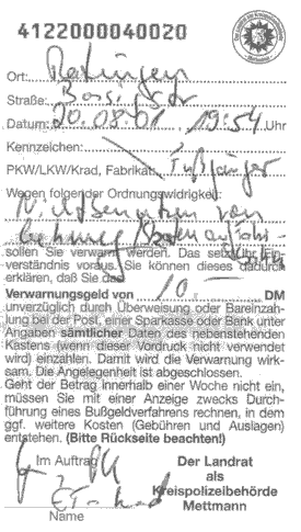 Ticket for Rollerblading